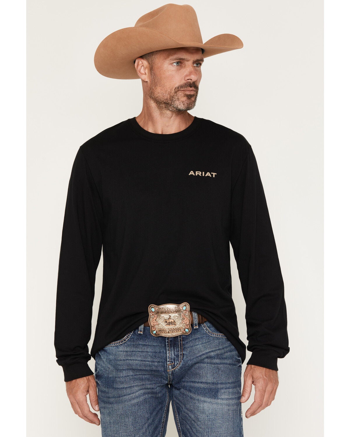 Image #2 - Ariat Men's Boot Barn Exclusive Logo Shield Long Sleeve Graphic T-Shirt, Black, hi-res