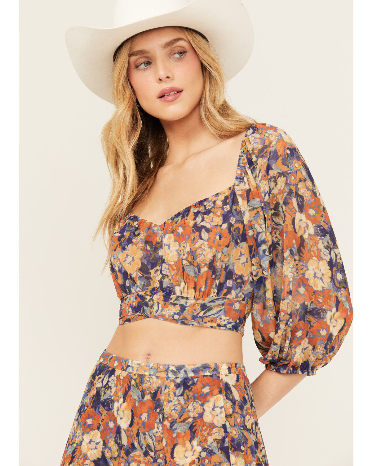 Image #1 - Beyond The Radar Women's Floral Print Tie Back Top, Multi, hi-res