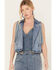 Image #2 - Rock & Roll Denim Women's Medium Wash Cropped Denim Fringe Vest, Blue, hi-res