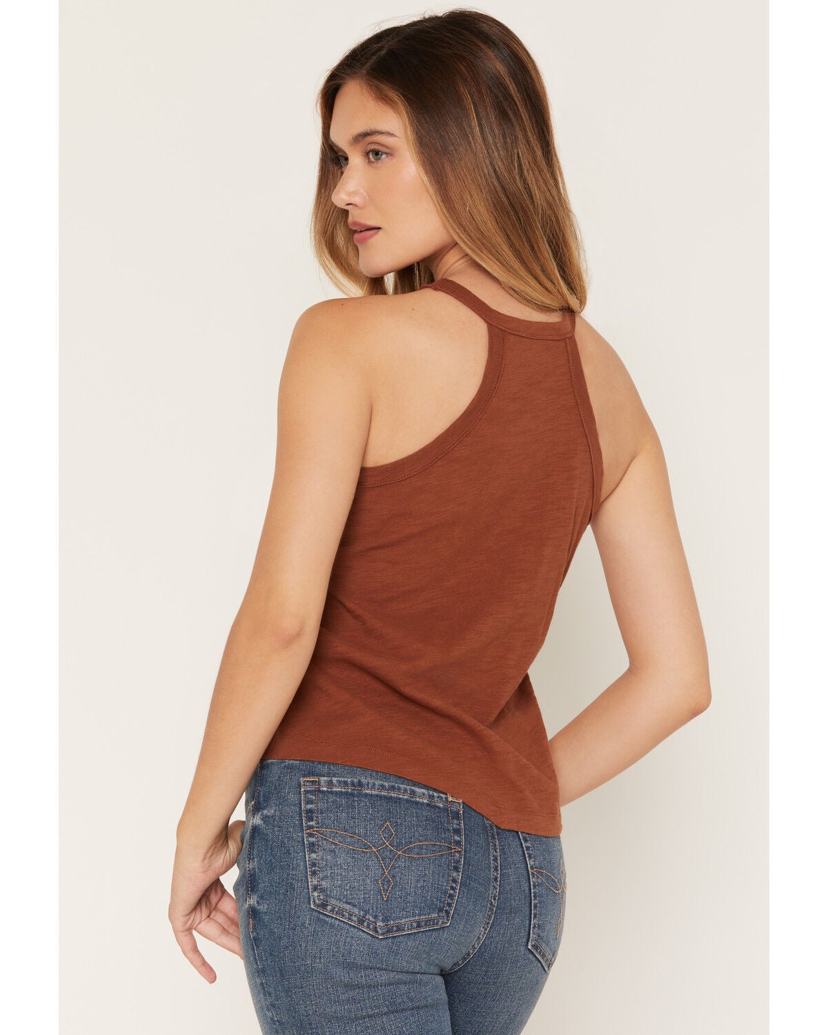 Image #4 - Shyanne Women's Wren Floral Embroidered Halter Tank Top, Brown, hi-res