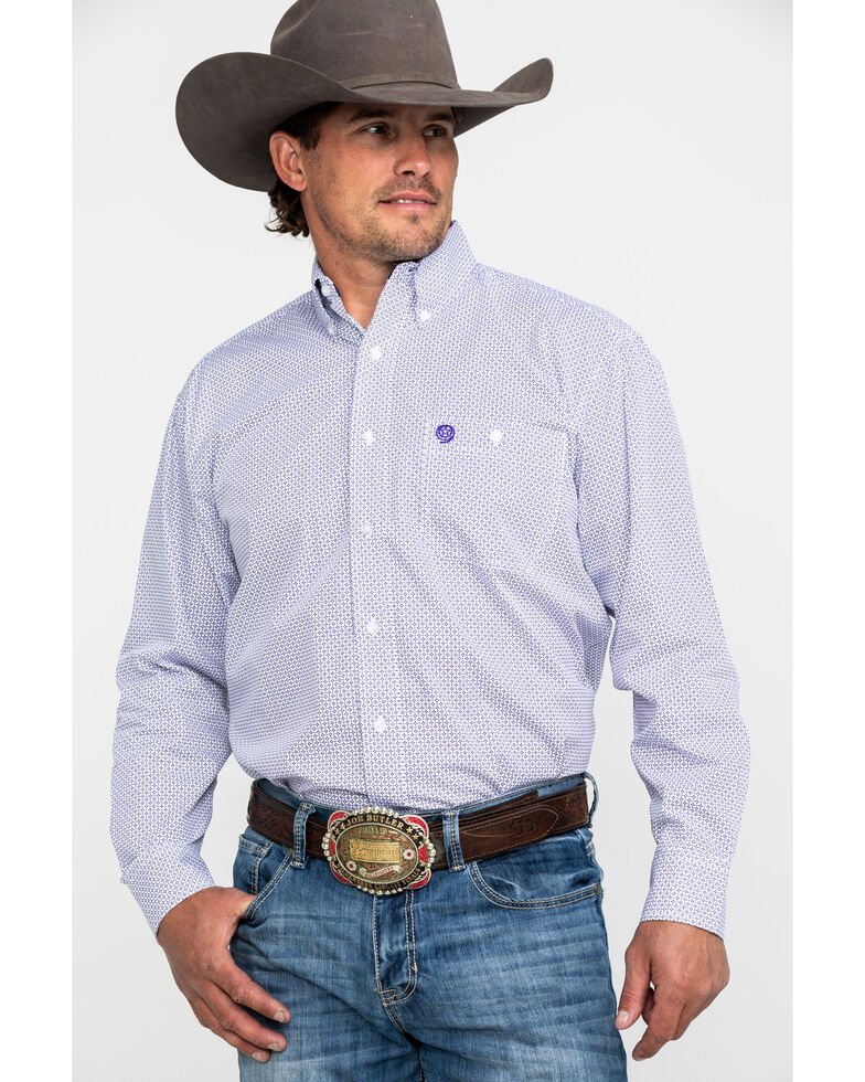 George Strait by Wrangler Men's Multi Geo Button Long Sleeve Western Shirt , Purple, hi-res