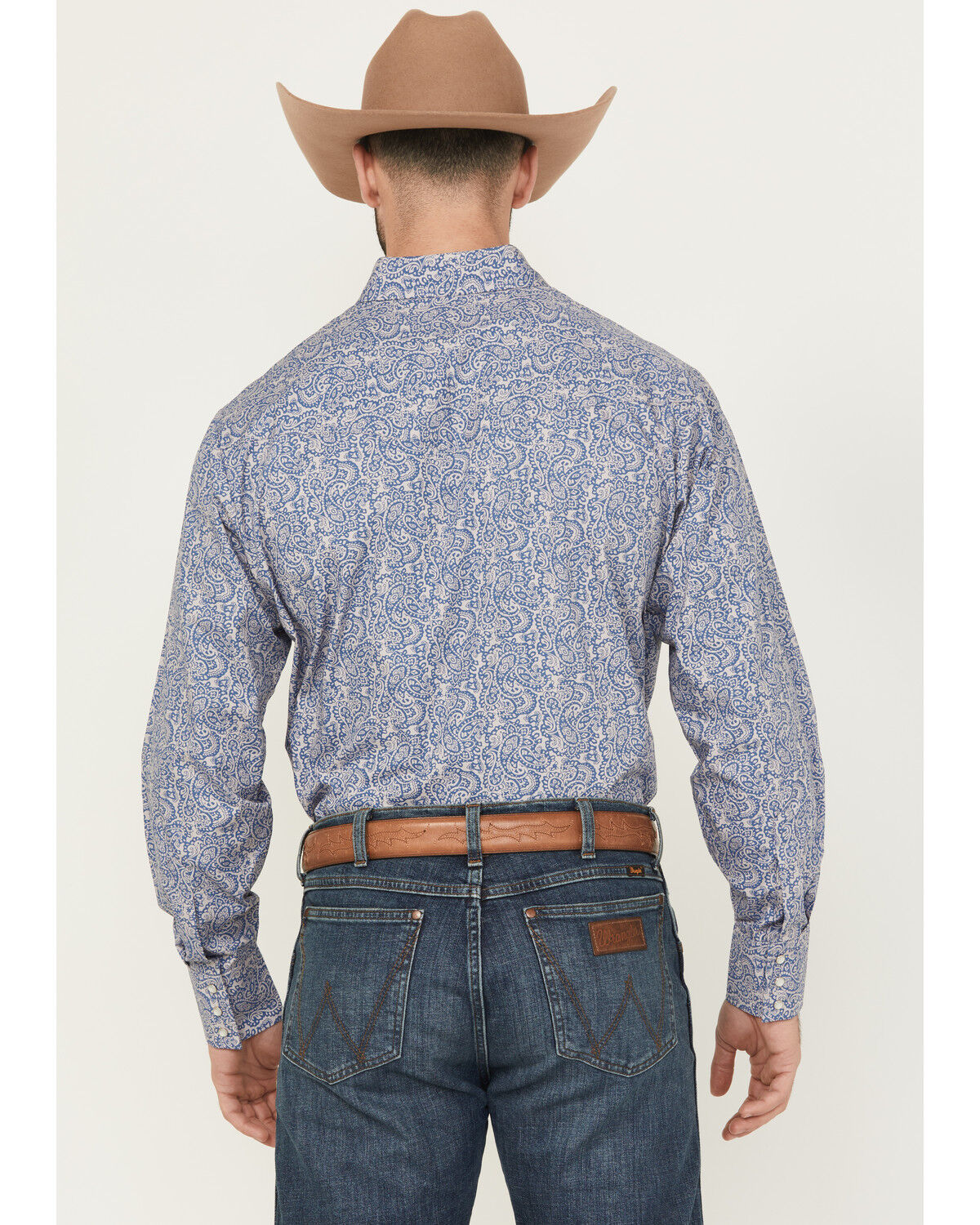 Image #4 - Ely Walker Men's Paisley Print Long Sleeve Pearl Snap Western Shirt, Navy, hi-res