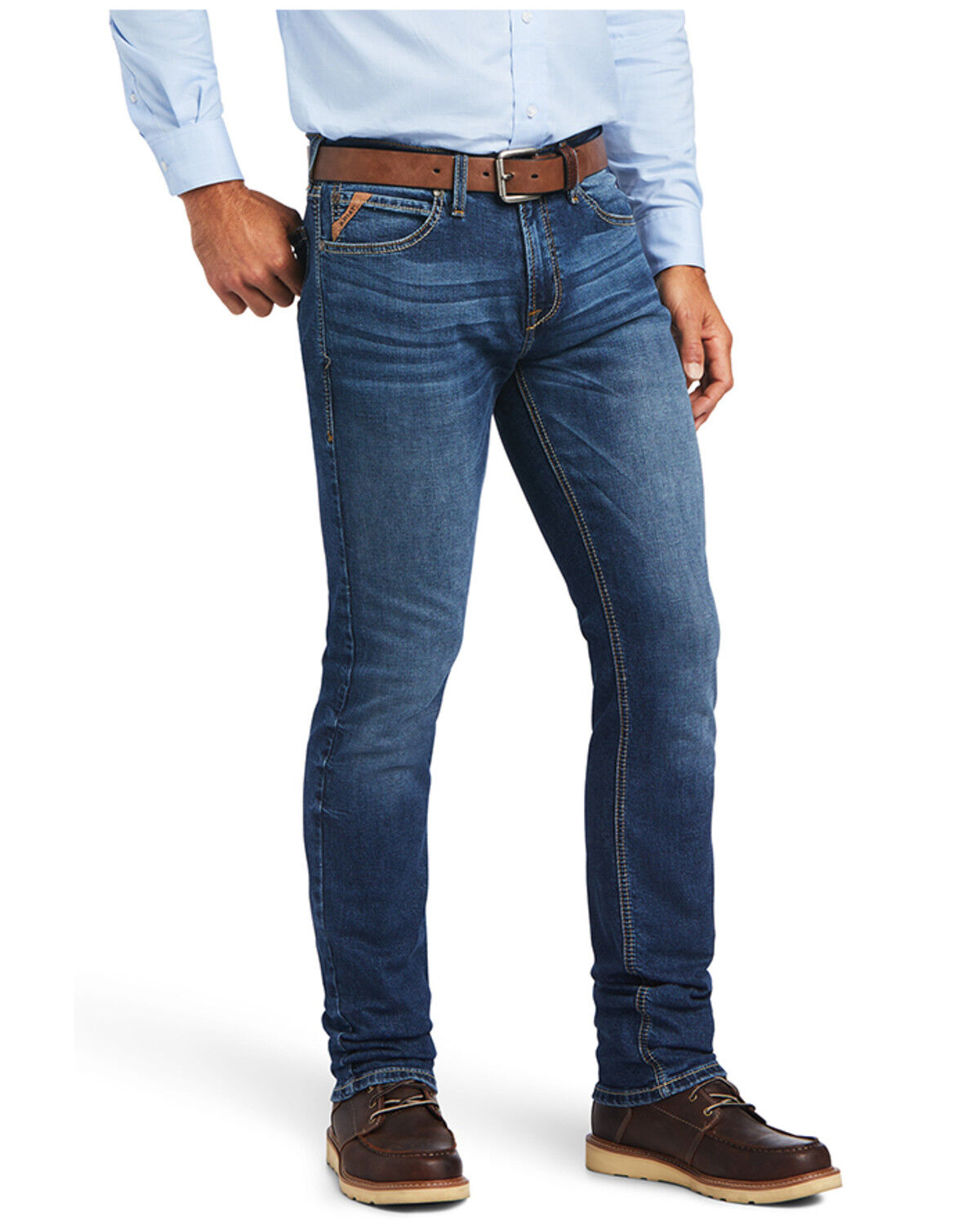 Image #1 - Ariat Men's M8 Kelton Bodine Medium Wash Modern Tek Stretch Slim Leg Jeans, Blue, hi-res