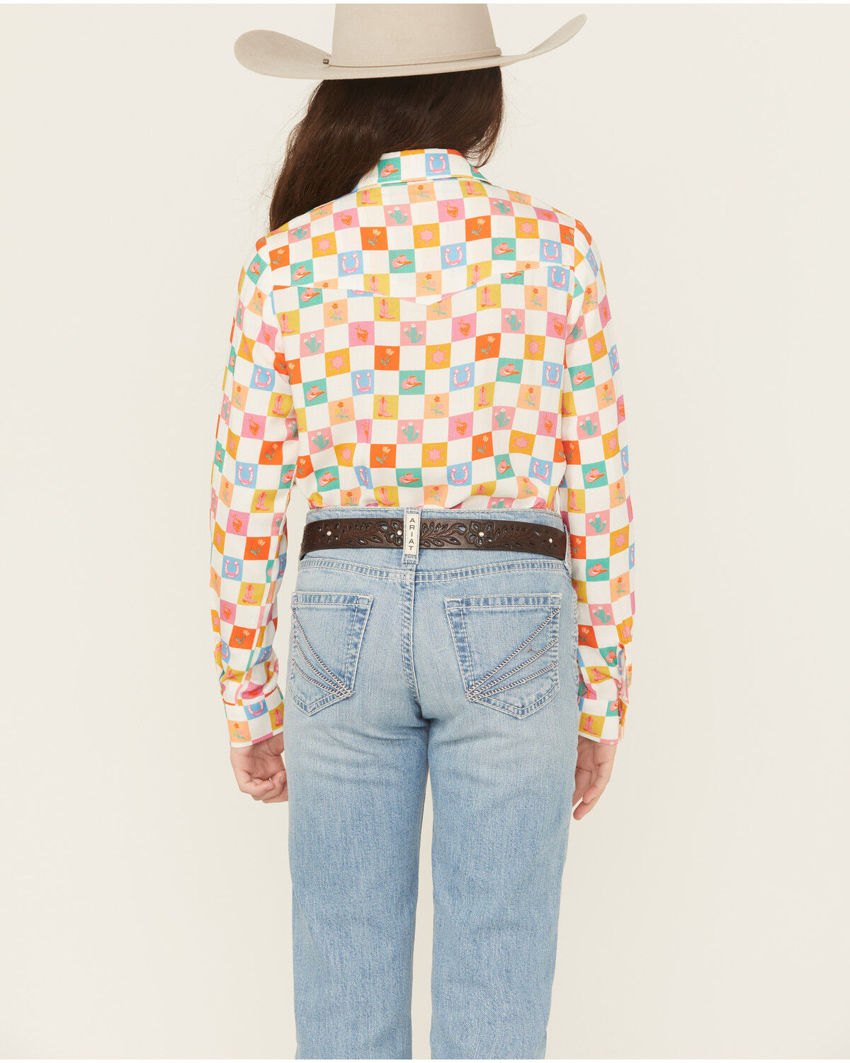 Image #4 - Roper Girls' Western Checkered Long Sleeve Pearl Snap Western Shirt, Multi, hi-res