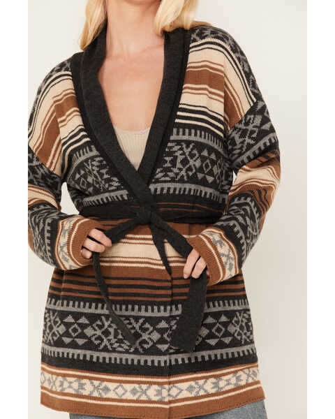 Image #3 - Stetson Women's Southwestern Print Knit Cardigan Sweater, Brown, hi-res