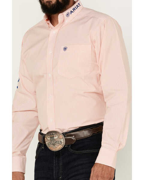 Image #3 - Ariat Men's Gerson Team Logo Micro Striped Fitted Long Sleeve Button-Down Western Shirt , Light Orange, hi-res