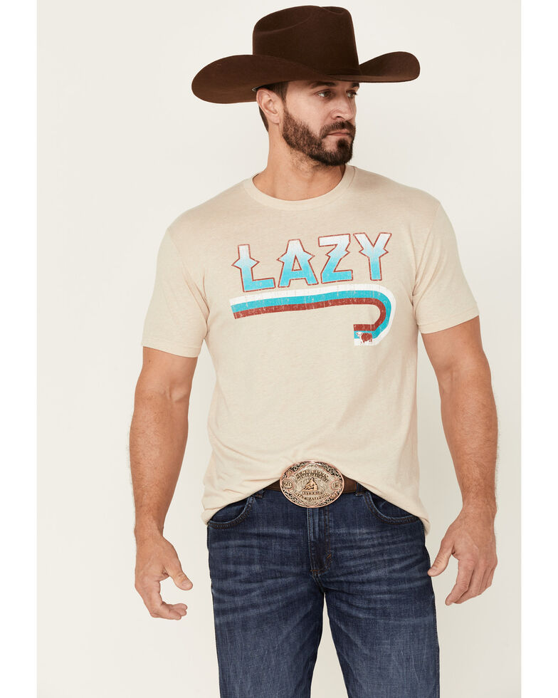 Lazy J Ranch Men's Tan Fire J Logo Short Sleeve T-Shirt , Tan, hi-res