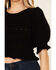 By Together Women's Solid Jacquard Knit Short Sleeve Crop Sweater , Black, hi-res