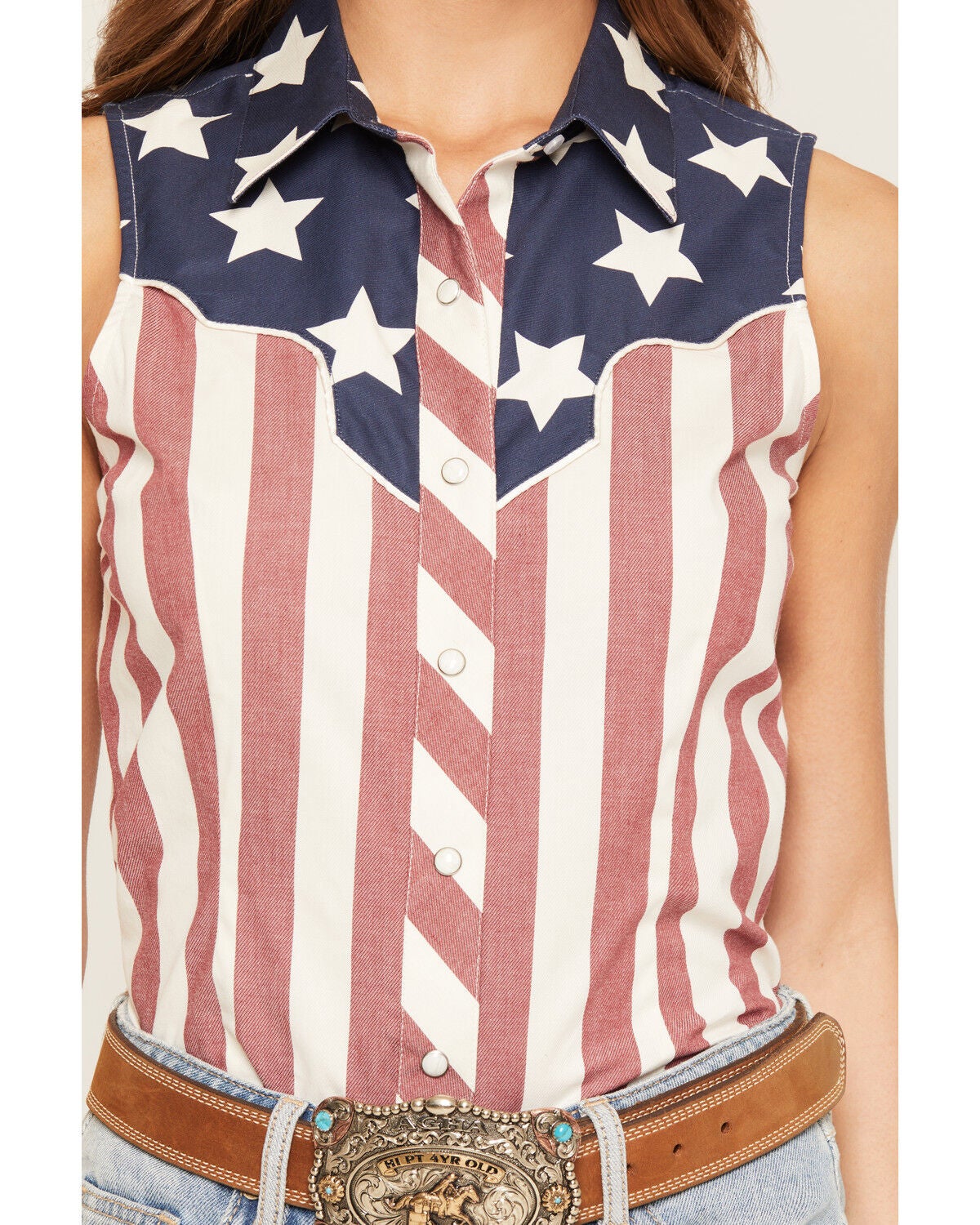 Image #3 - Rock & Roll Denim Women's Americana Sleeveless Snap Stretch Western Shirt, Multi, hi-res