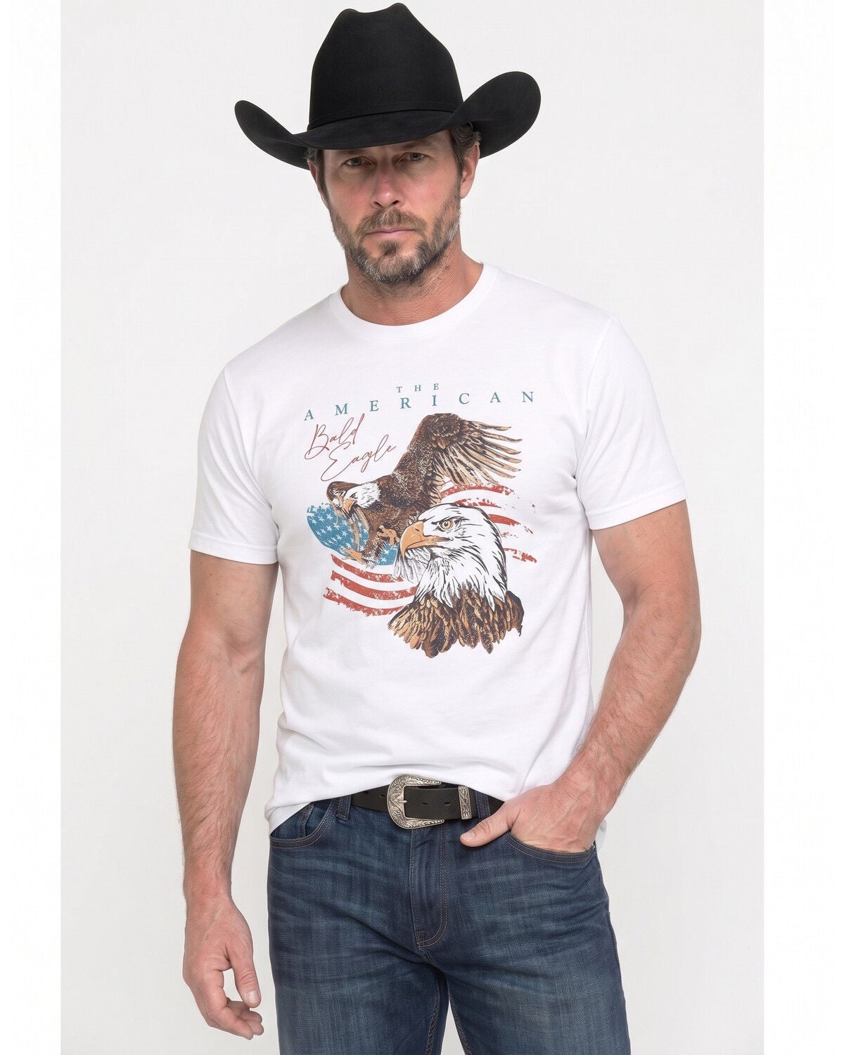 Image #1 - Americana Men's American Bald Eagle Short Sleeve Graphic T-Shirt, White, hi-res