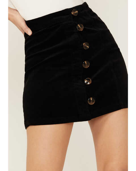 Image #2 - Wishlist Women's Corduroy Side Button Black Mini Skirt, Black, hi-res