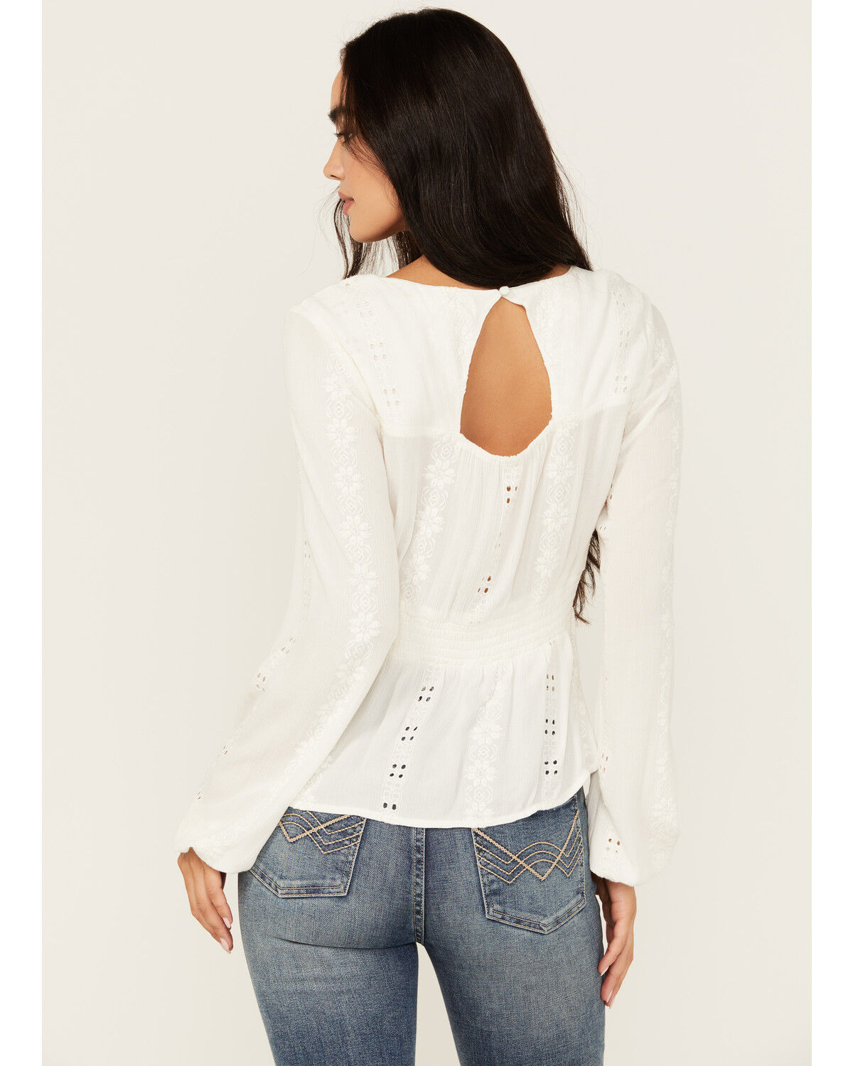 Image #4 - Idyllwind Women's Teel Eyelet Keyhole Blouse, Ivory, hi-res
