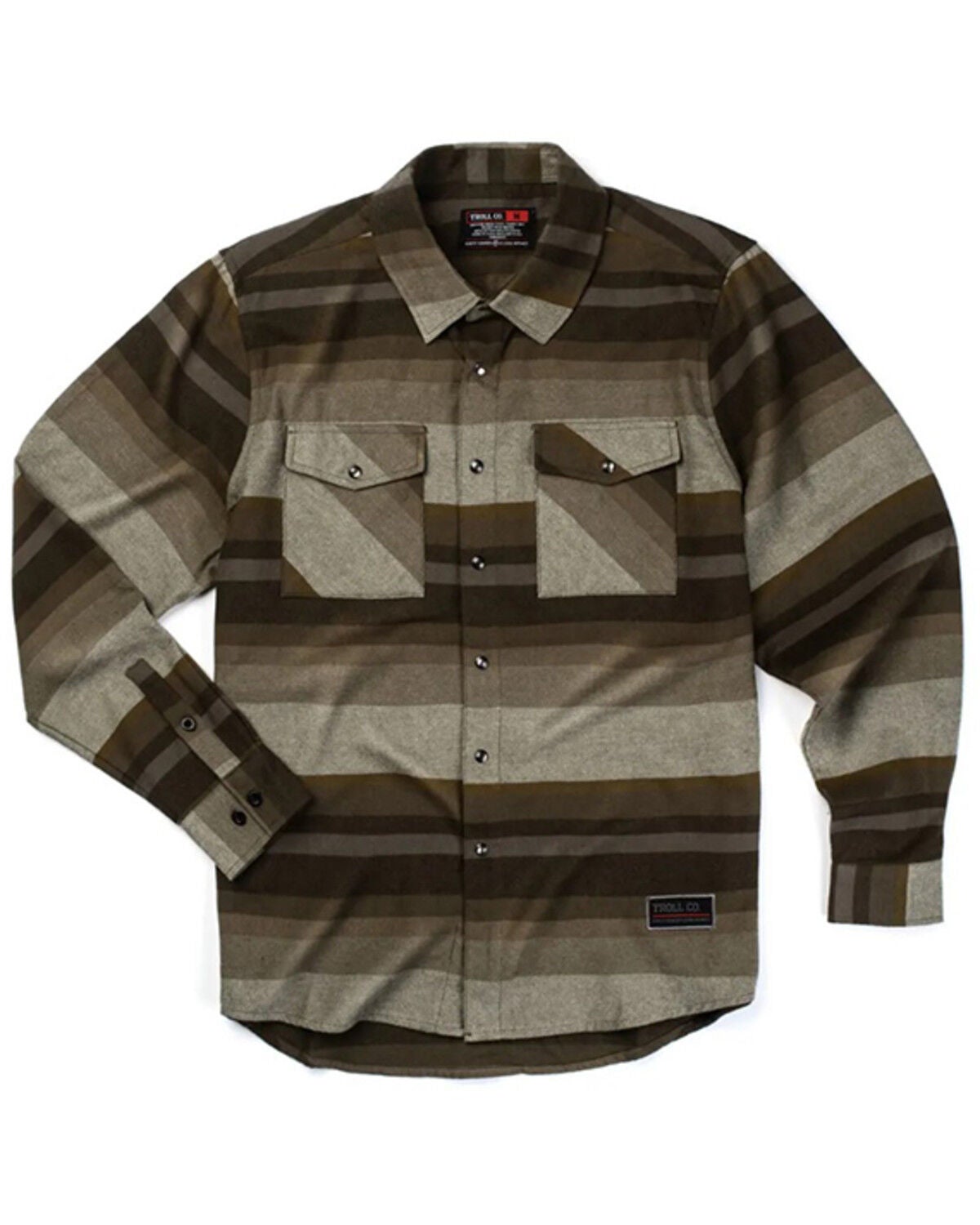 Troll Co Men's Otto Striped Long Sleeve Pearl Snap Flannel Shirt, Khaki, hi-res