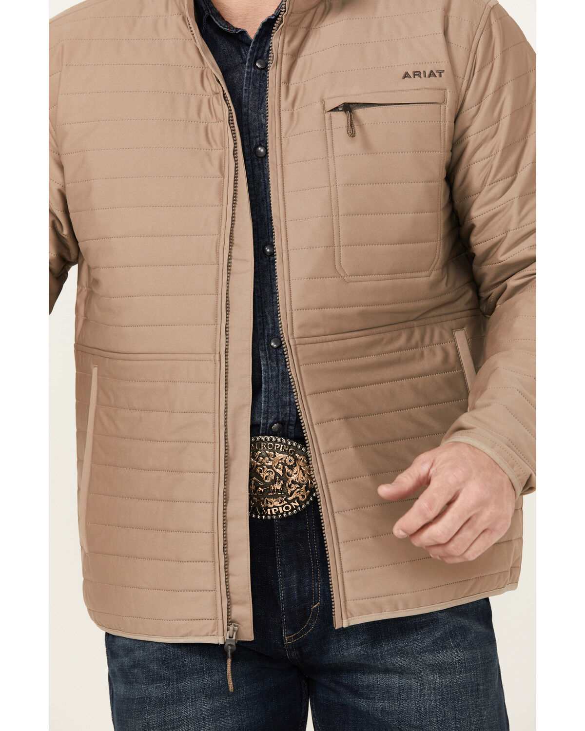 Image #3 - Ariat Men's Wylie Lightweight Zip-Up Puffer Jacket, Khaki, hi-res