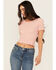 Image #1 - Fornia Women's Solid Lettuce Edge Short Sleeve Tee, Pink, hi-res