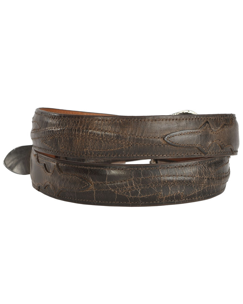 Lucchese Men's Brown Burnished Goat Seville Stitch Leather Belt, Chocolate, hi-res