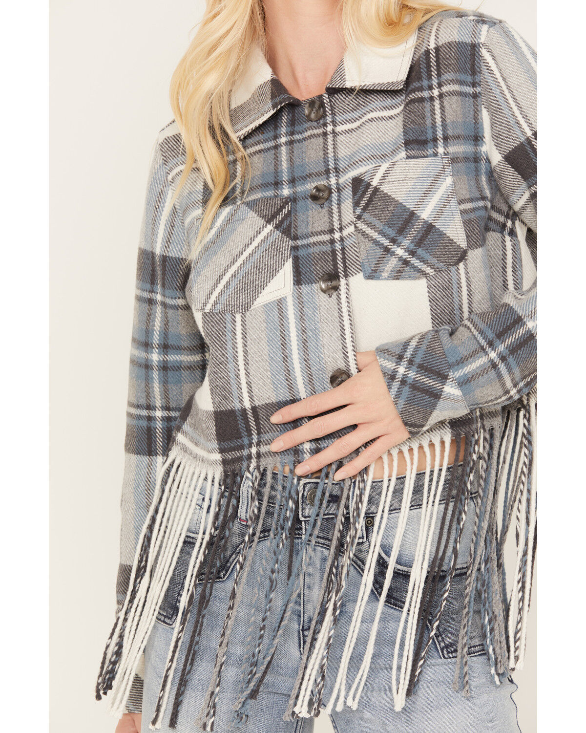 Image #3 - Idyllwind Women's Walker Cropped Fringe Jacket, Navy, hi-res