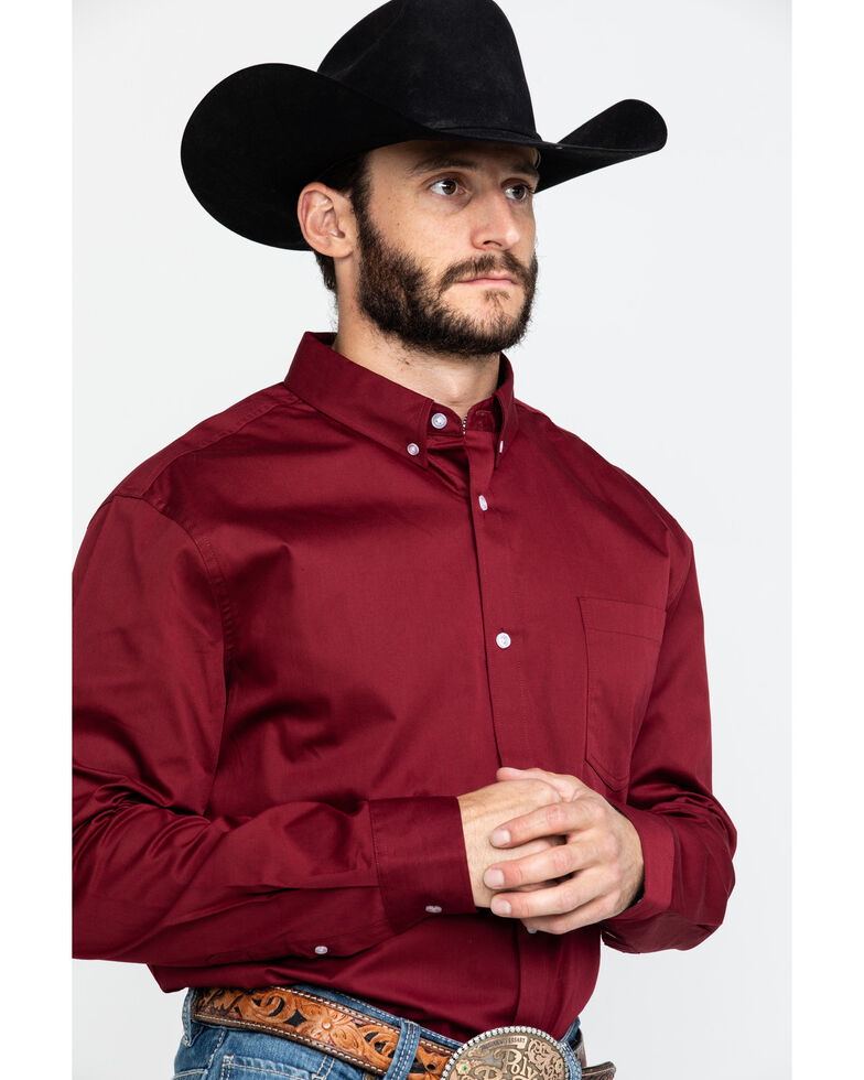 Cody James Core Men's Solid Maroon Twill Long Sleeve Western Shirt - Big & Tall, Burgundy, hi-res