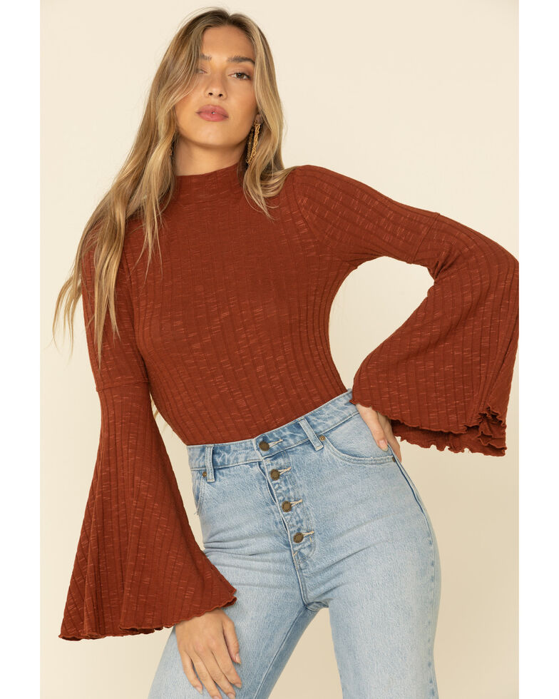 Download Shyanne Women's Ribbed Mock Neck Bell Long Sleeve Top ...