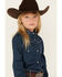 Image #2 - Shyanne Girls' Solid Rhinestone Long Sleeve Snap Stretch Western Shirt, Blue, hi-res