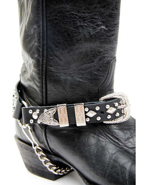 Almax Women's Studded Leather Boot Strap, Black, hi-res