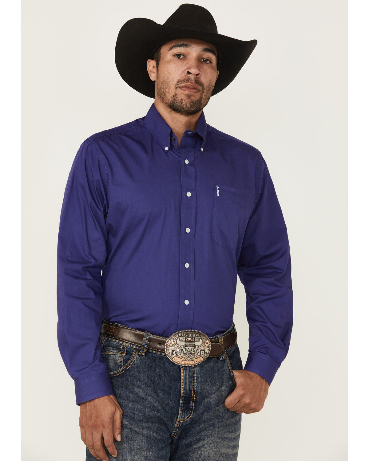 Image #1 - Cinch Men's Solid Long Sleeve Button-Down Western Shirt, Purple, hi-res
