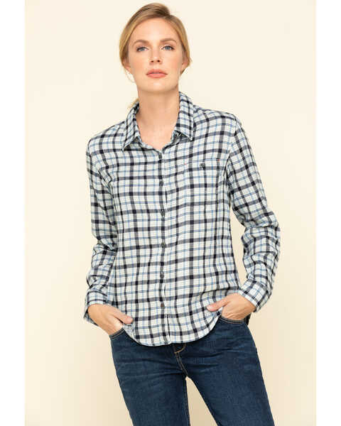 Dovetail Workwear Women's Plaid Print Long Sleeve Button Down Givens Work Shirt , Indigo, hi-res