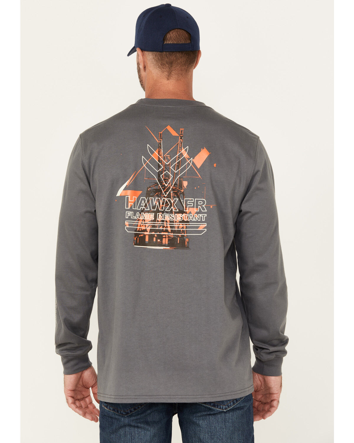Image #1 - Hawx Men's FR Hawx Long Sleeve Graphic Work T-Shirt, Charcoal, hi-res