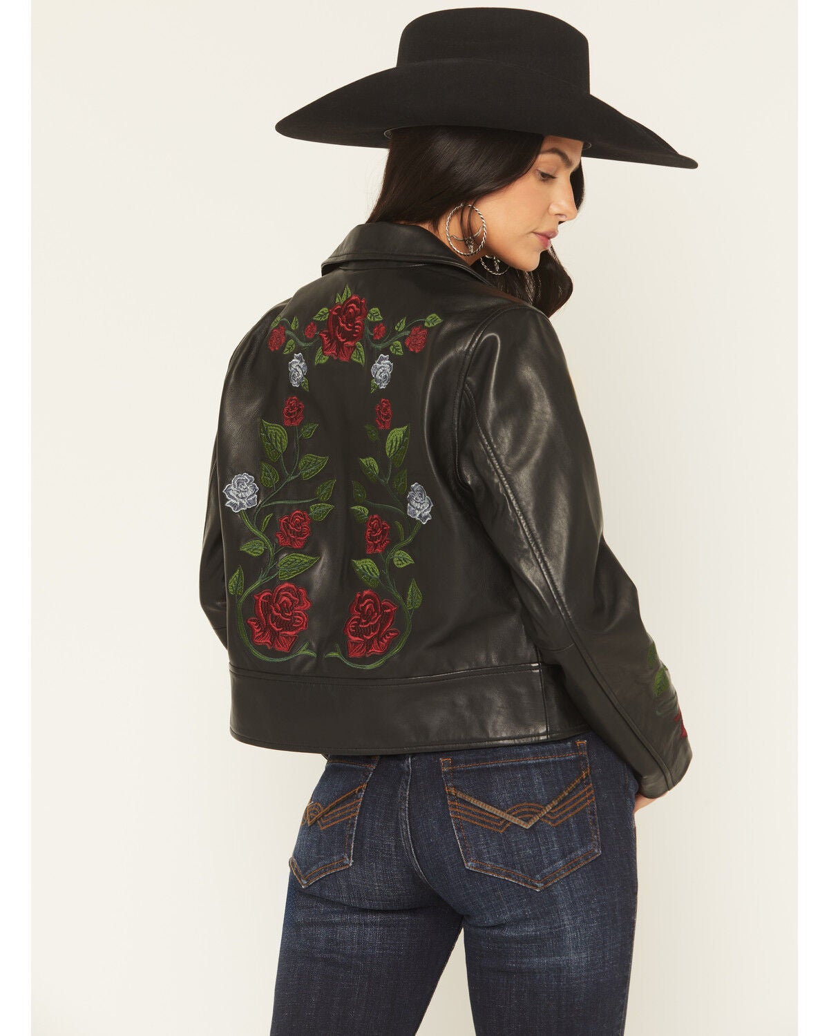 Idyllwind Women's Glenrose Floral Leather Jacket, Black, hi-res