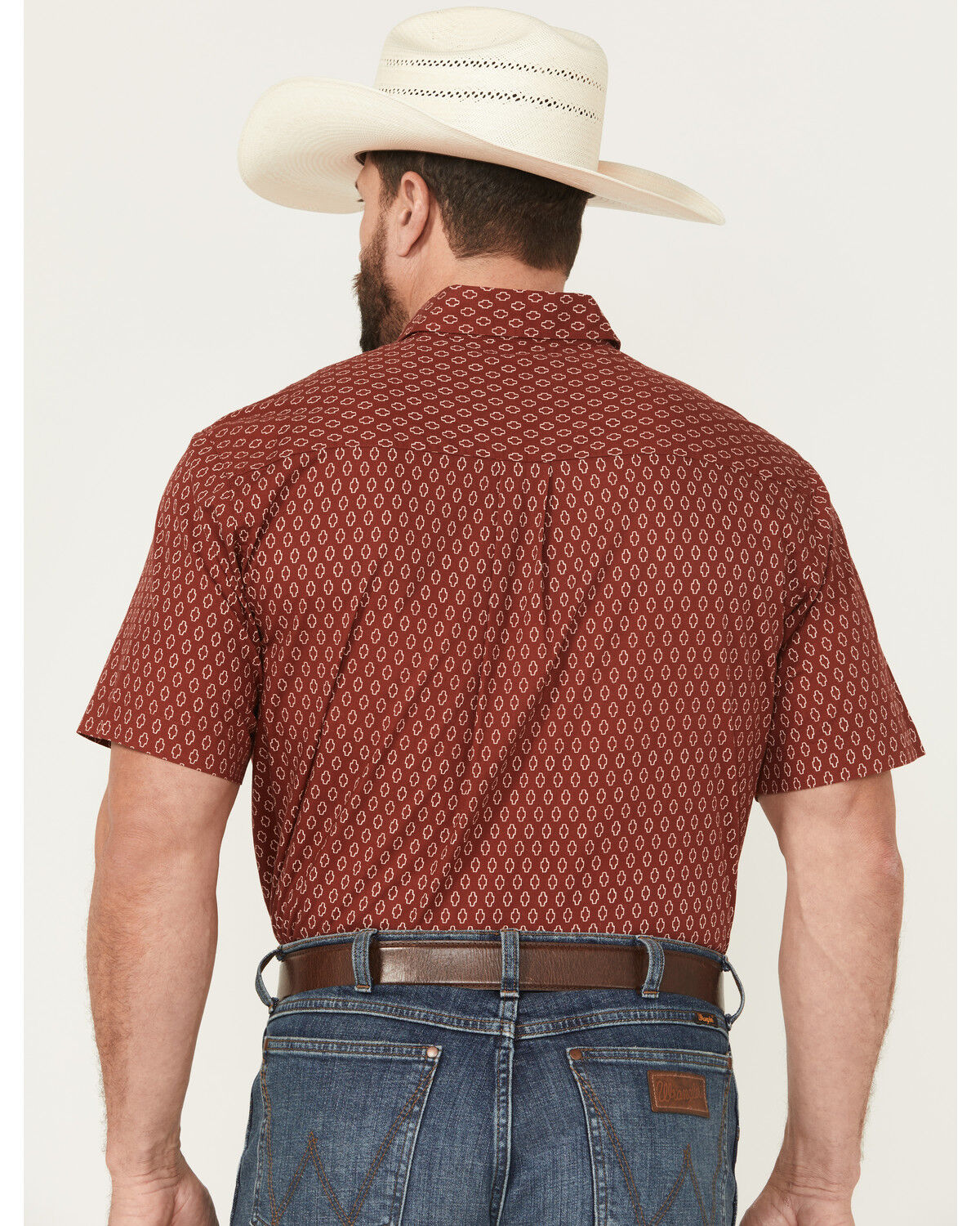 Image #4 - Roper Men's Geo Print Short Sleeve Snap Western Shirt, Red, hi-res