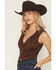 Image #3 - Stoosh Women's Faux Suede Solid Button-Down Vest, Dark Brown, hi-res