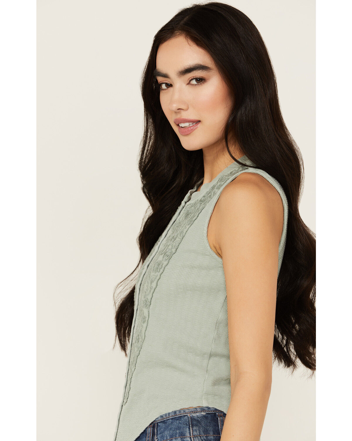 Image #2 - Rock & Roll Denim Women's Sleeveless Embroidered Tank Top, Jade, hi-res