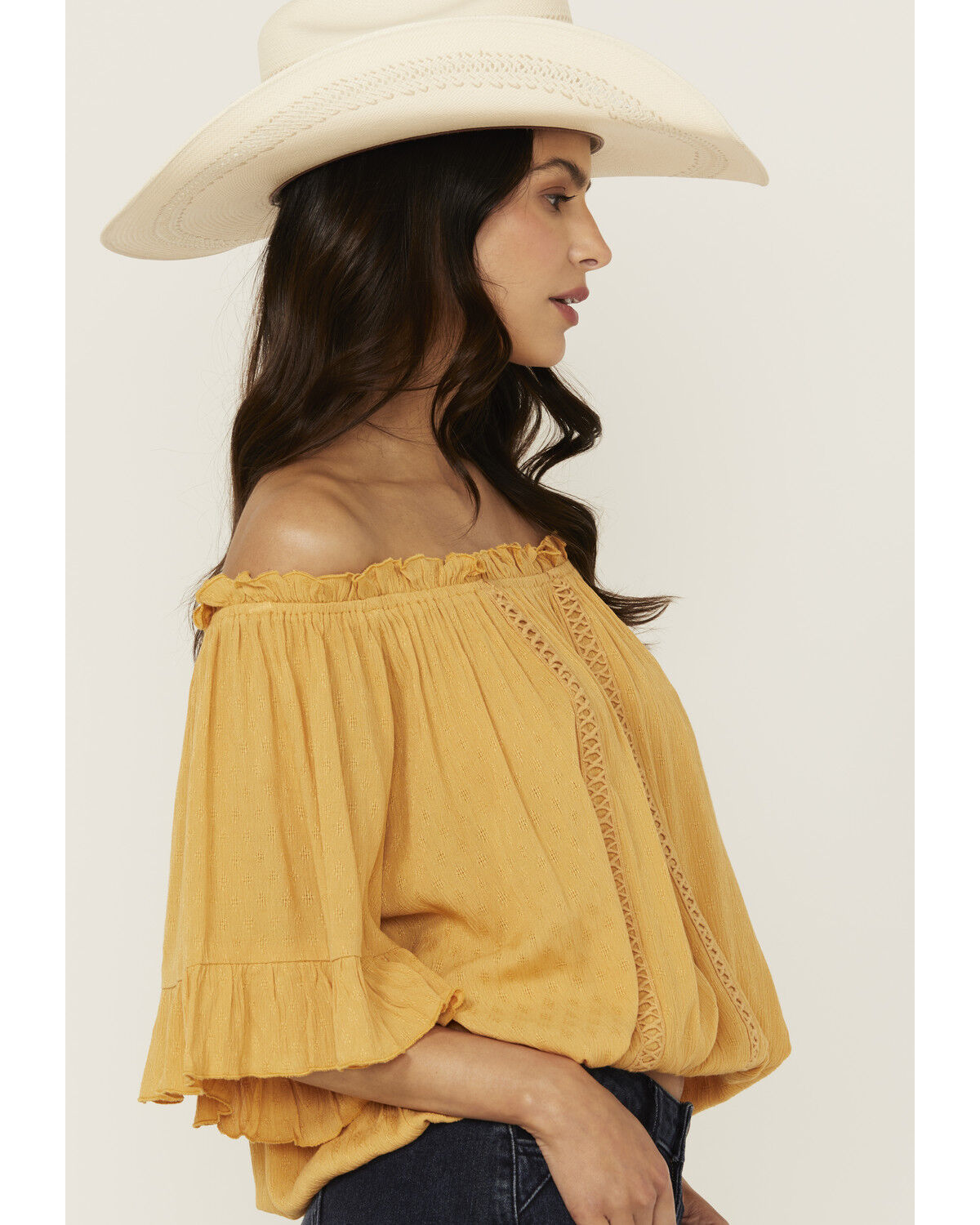 Image #2 - Band Of The Free Women's Solid Short Sleeve Off The Shoulder Blouse, Gold, hi-res