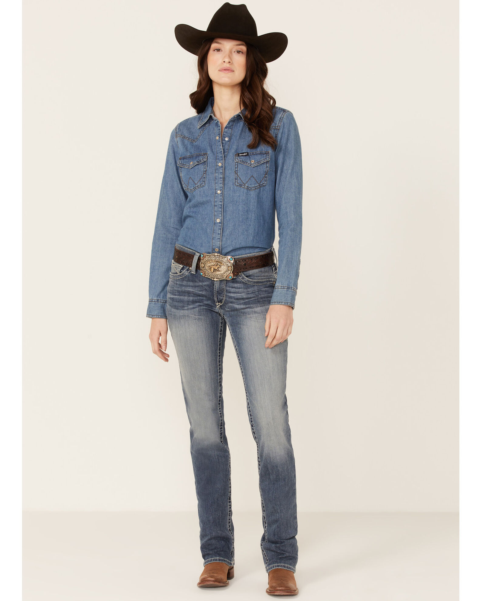 Image #2 - Ariat Women's R.E.A.L. Mid Rise Icon Stackable Straight Stretch Denim Riding Jeans, Indigo, hi-res