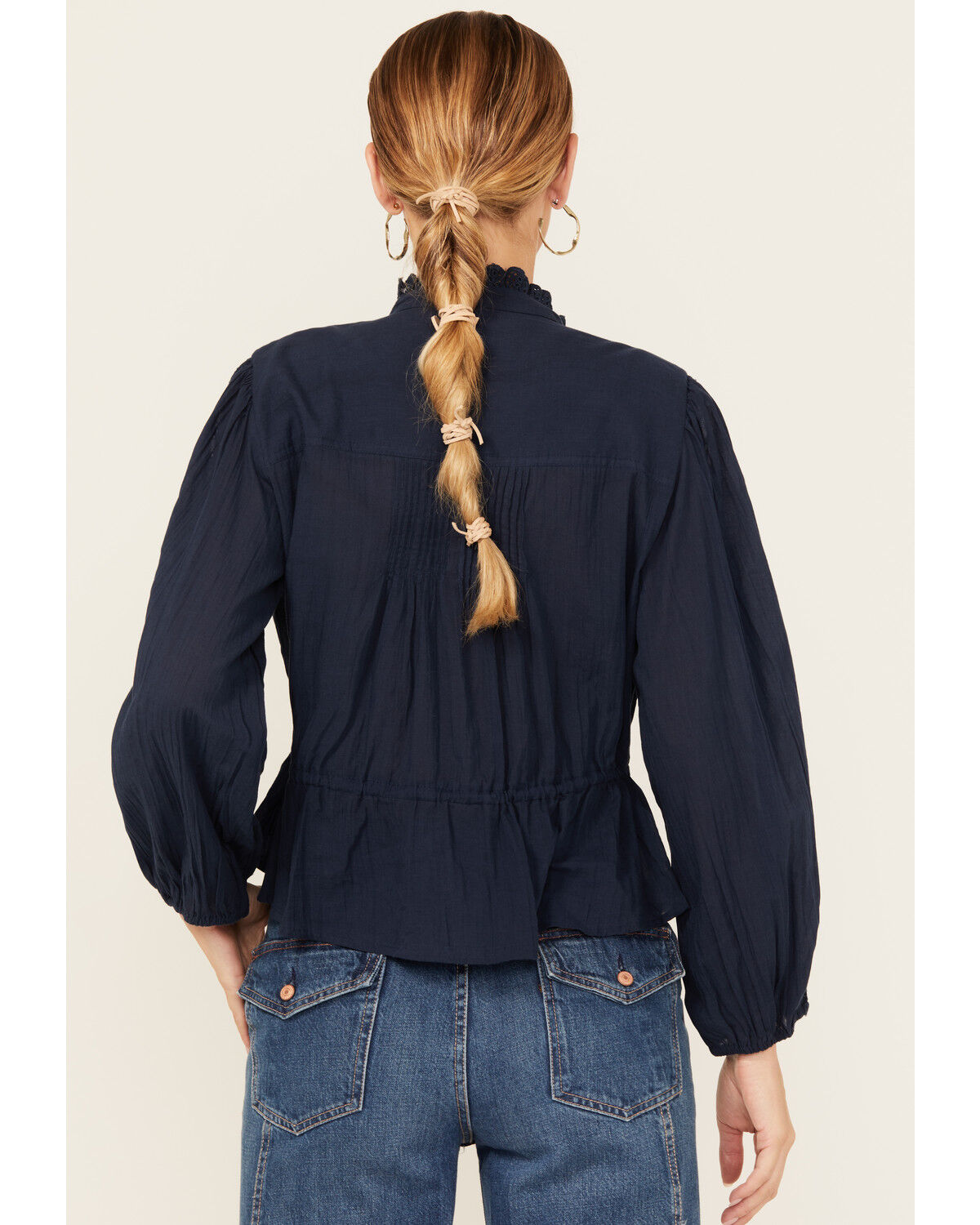 Image #4 - Free People Women's Best Of Me Long Sleeve Button-Down Blouse, Navy, hi-res