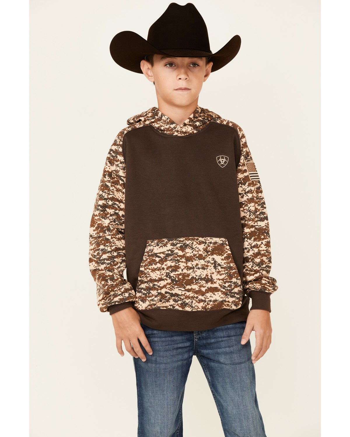 Image #1 - Ariat Boys' Patriot Desert Camo Hooded Sweatshirt, Brown, hi-res