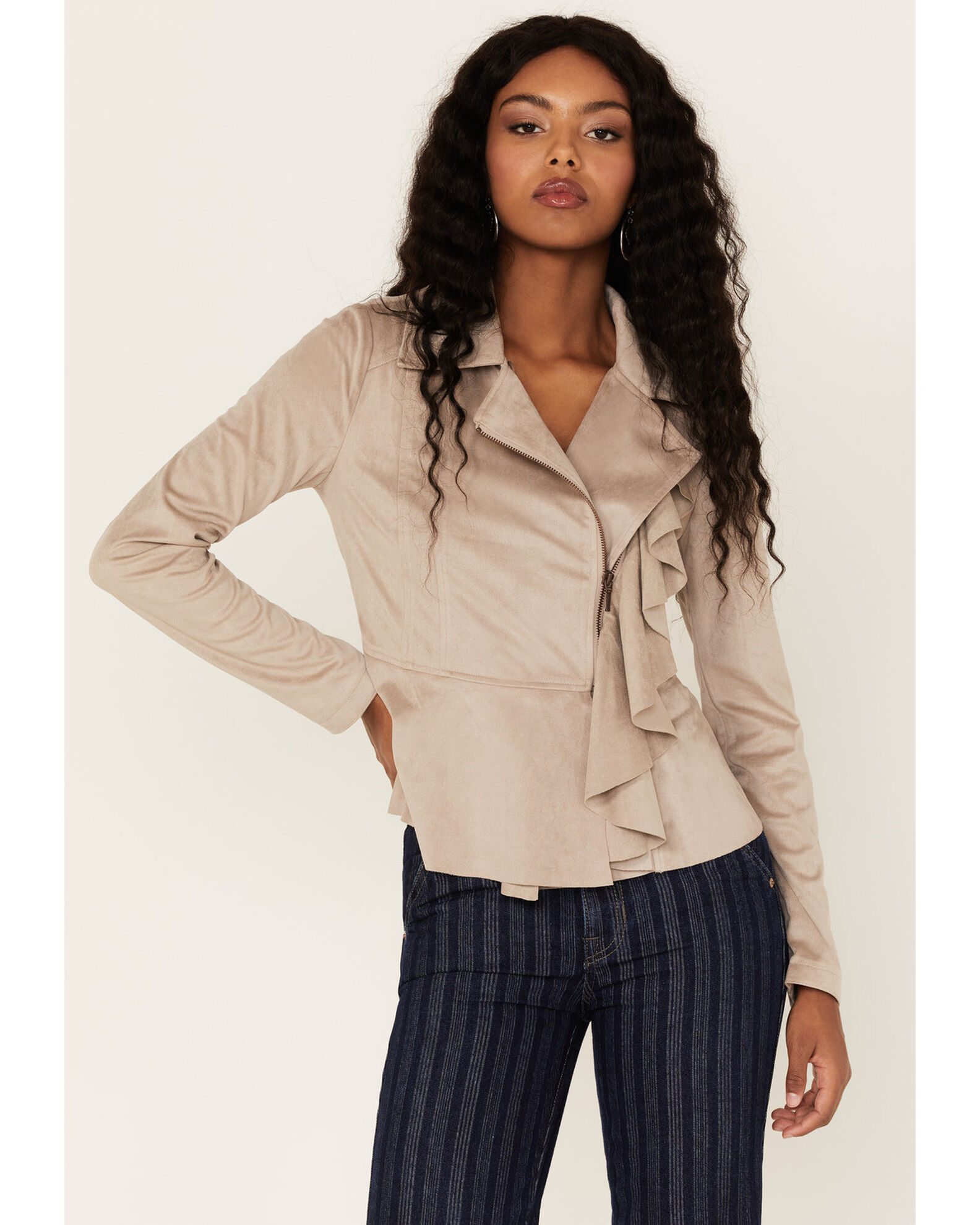 Frill suede clearance jacket