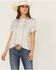 Image #1 - Cinch Women's Southwestern Print Short Sleeve Button-Down Polo, White, hi-res