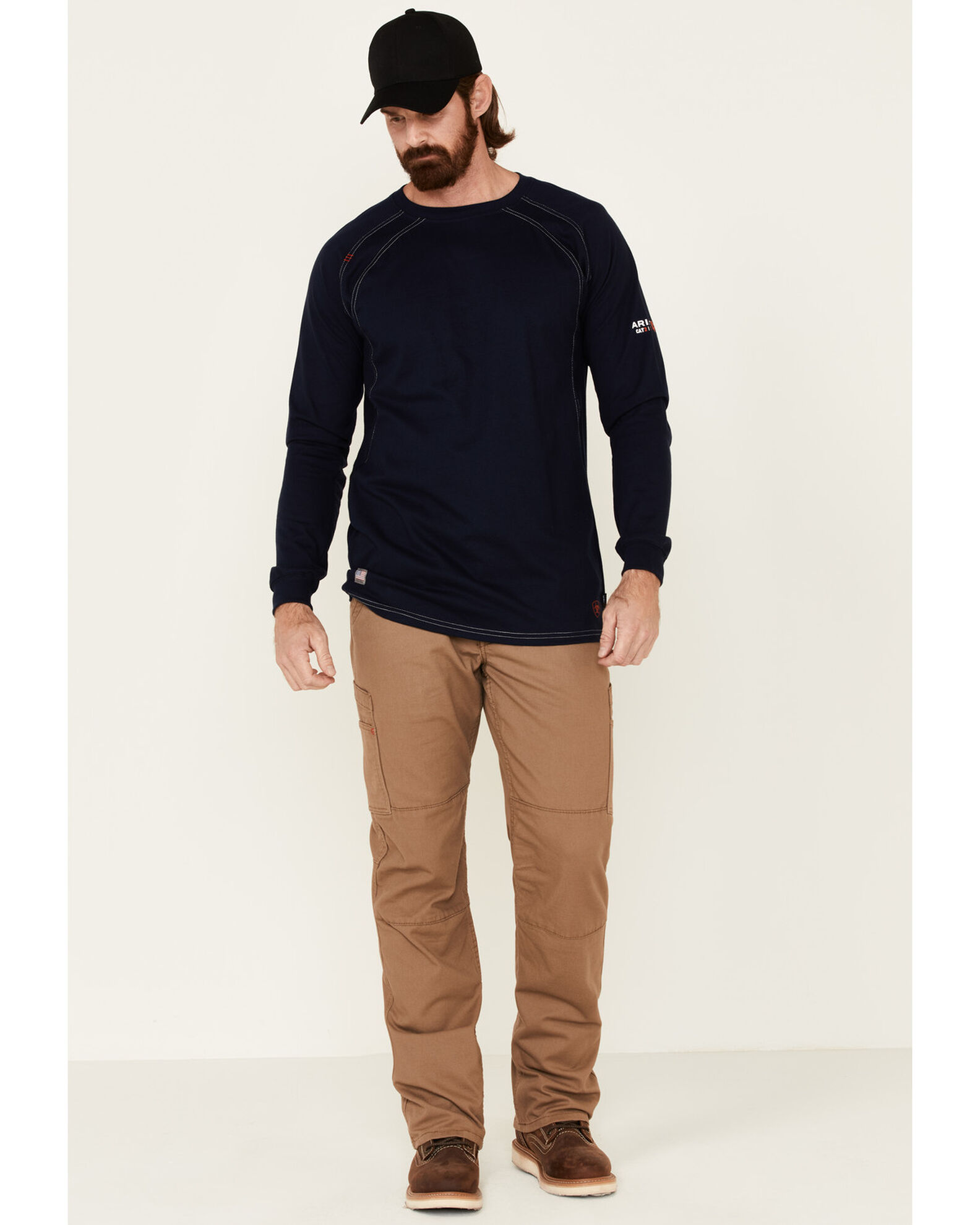 Image #3 - Ariat Men's FR Work Crew Long Sleeve T-Shirt, Navy, hi-res