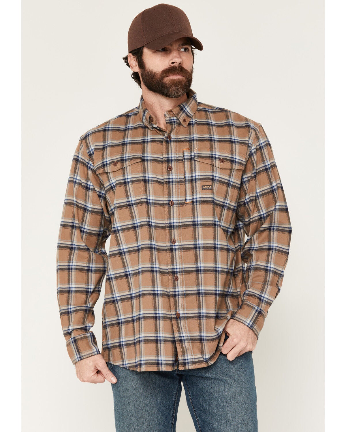 Image #1 - Ariat Men's Rebar Flannel Durastretch Long Sleeve Button-Down Stretch Work Shirt, Beige, hi-res