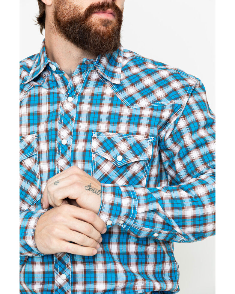 Wrangler 20X Men's Plaid Competition Advanced Long Sleeve Western Shirt , Brown/blue, hi-res