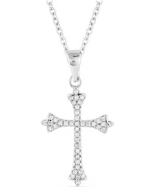 Montana Silversmiths Women's Ethereal Crystal Cross Necklace, Silver, hi-res