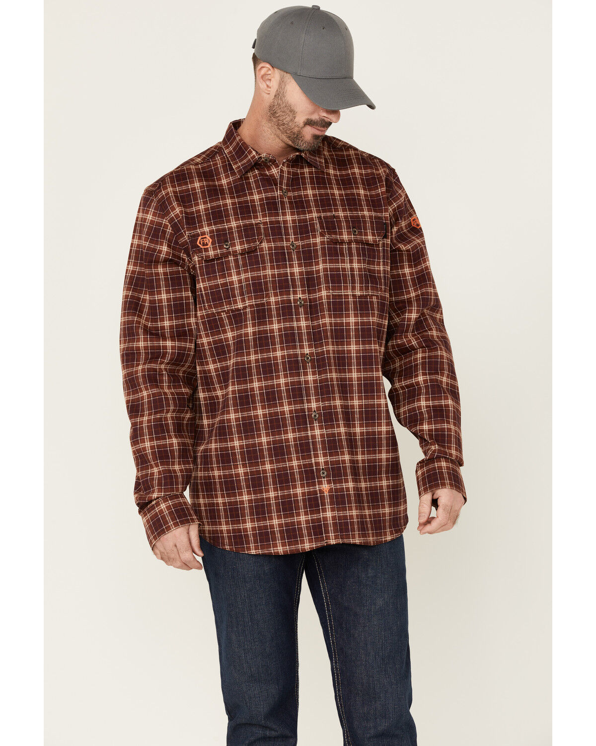 Image #1 - Hawx Men's FR Plaid Print Long Sleeve Button-Down Work Shirt, Red, hi-res