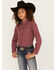Image #1 - Roper Girls' Geo Print Long Sleeve Performance Pearl Snap Western Shirt, Red, hi-res
