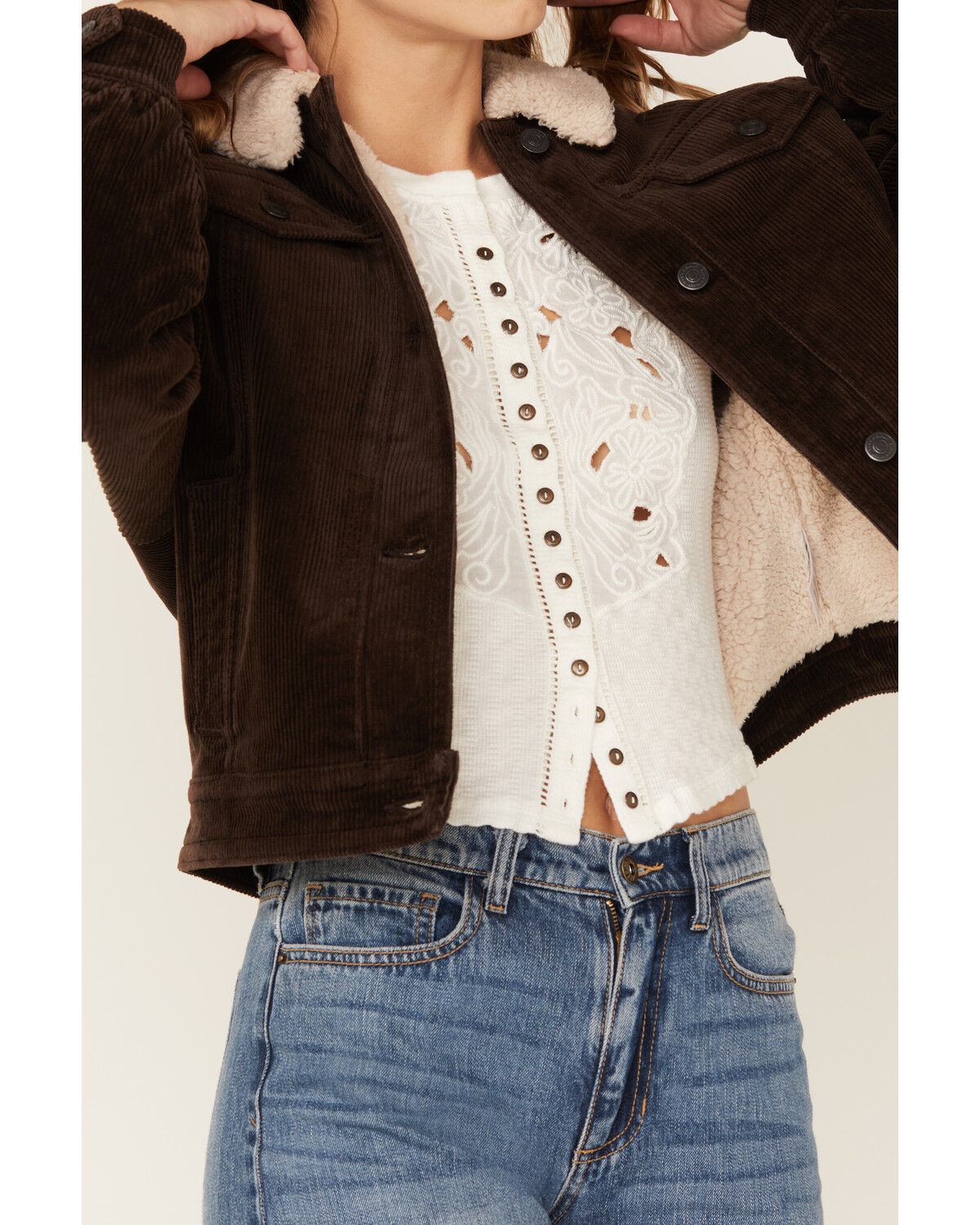 Image #3 - Cleo + Wolf Women's Corduroy Sherpa Trucker Jacket, Chocolate, hi-res