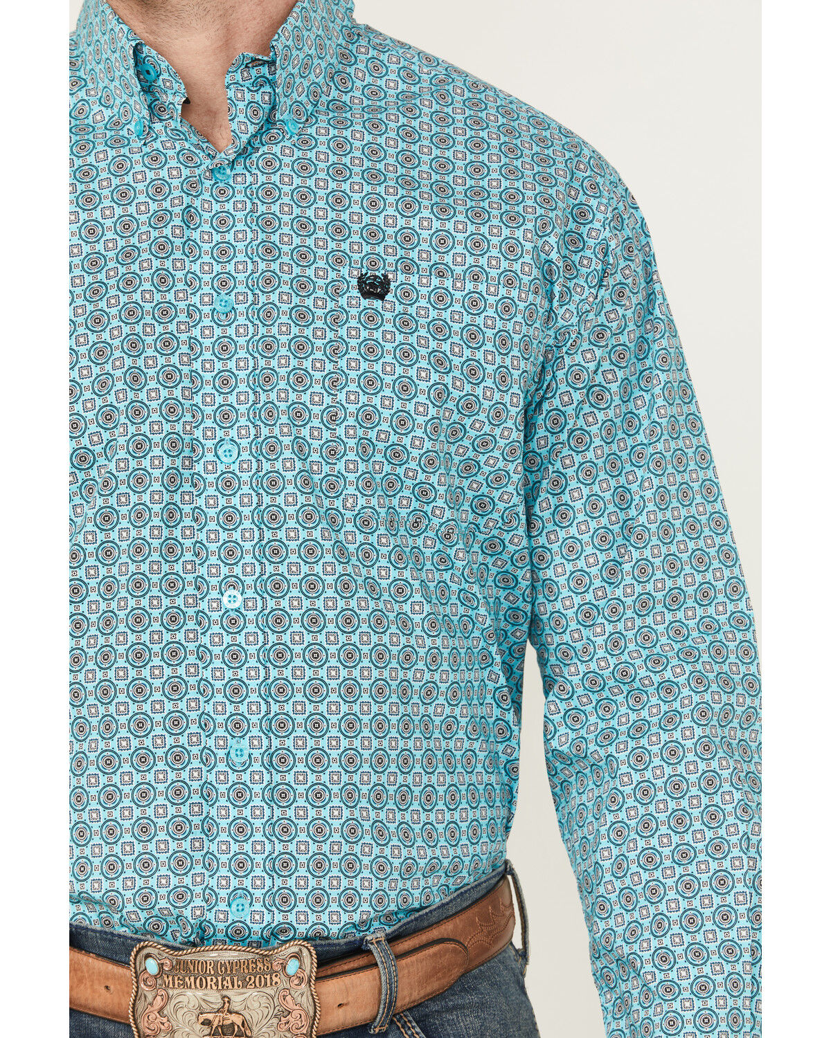 Image #2 - Cinch Men's Geo Print Long Sleeve Button-Down Stretch Western Shirt, Turquoise, hi-res