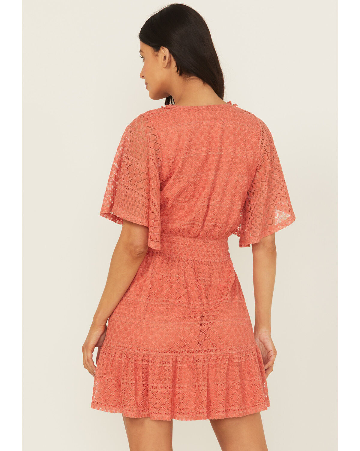 Image #4 - Shyanne Women's Faux Wrap Lace Mini Dress, Dark Pink, hi-res