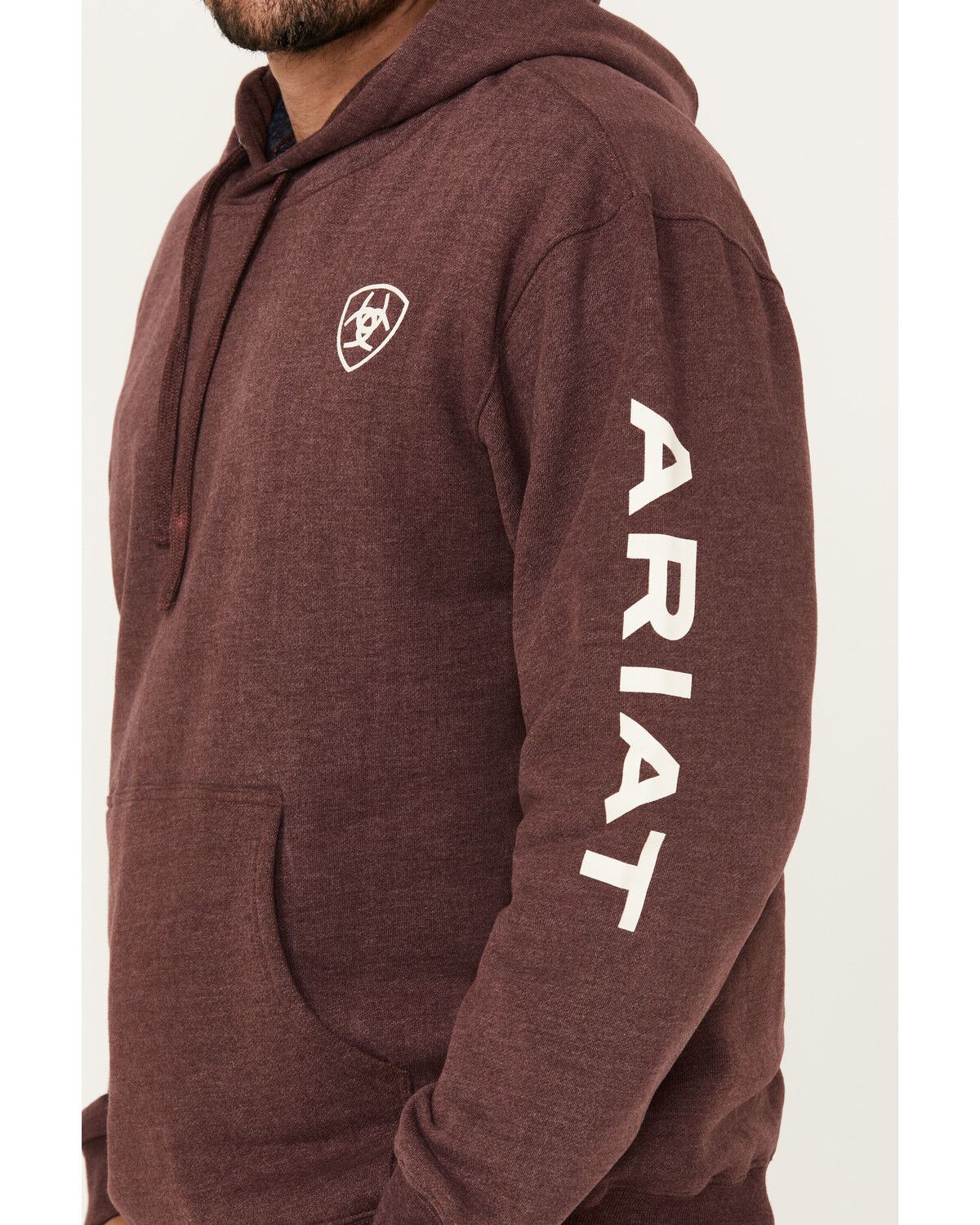 Image #3 - Ariat Men's Logo Sleeve Hooded Sweatshirt, Maroon, hi-res