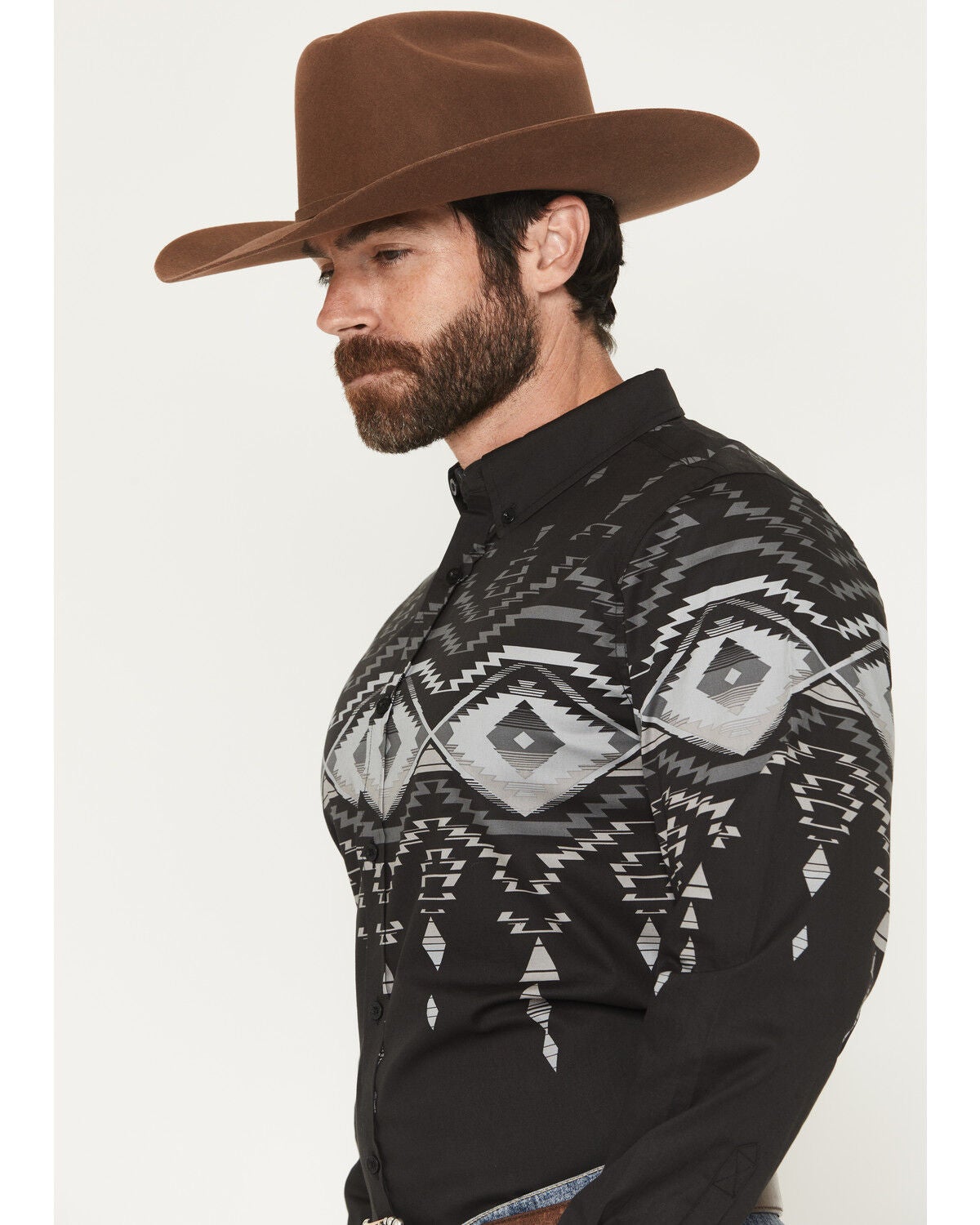 Image #2 - RANK 45&reg; Men's Highway Man Southwestern Border Long Sleeve Button-Down Stretch Western Shirt, Black, hi-res