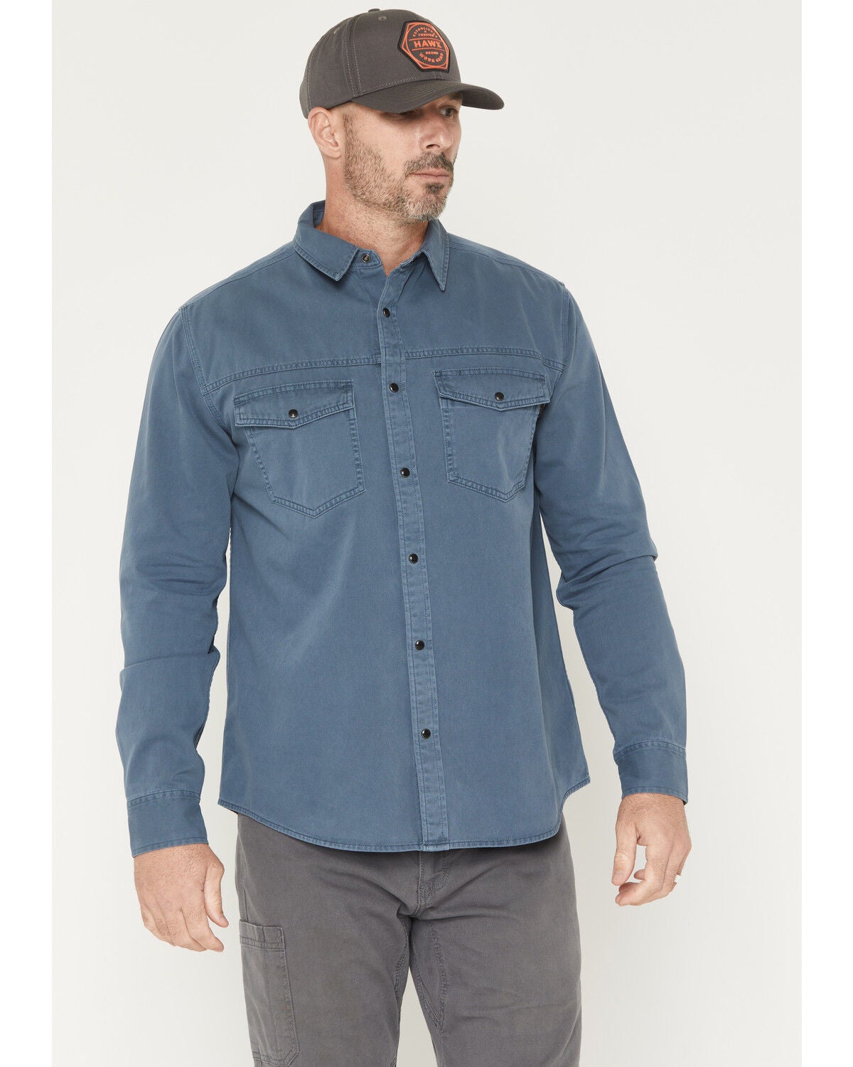 Image #1 - Hawx Men's Burr Solid Long Sleeve Snap Woven Work Shirt, Indigo, hi-res
